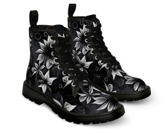 Chalandra - Chalk Flowers - Women's Canvas Boots - up to shoe size EU 43 / US 11 / UK 8