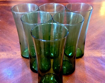 6 Vintage Mid Century Modern Mid Mod MCM Green Avocado Glasses Tumblers 60s 70s 1960's 1970's