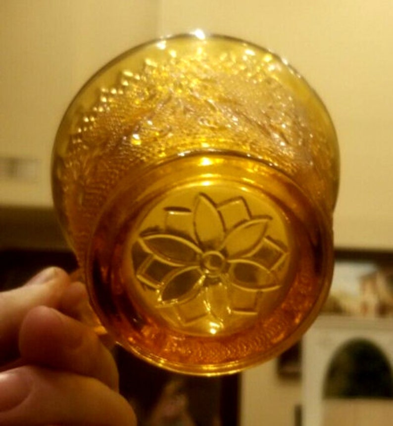 Tiara Indiana Glass Amber Sandwich Punch Bowl , Ladle & 12 Cups Vintage