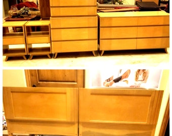 LOCAL PICKUP ONLY 7 pc Rway Eliel Saarinen  Mid Century Modern Art Deco Dresser Chest Of Drawers, High Boy, Two Night Tables, Two Head Board