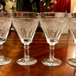 4 Vintage Hearthside Crystal Wine Goblet Glasses Crosshatch & Panel
