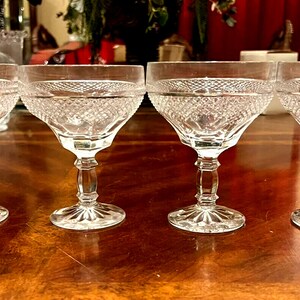 4 Vintage Hearthside Crystal Champagne Goblet Glasses Crosshatch & Panel