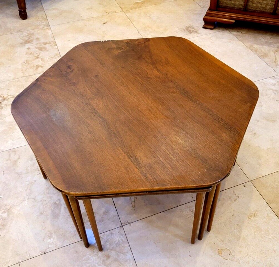 Vintage Danish MCM Hexagonal Walnut Coffee Table With 6 Triangular ...