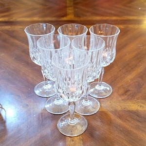 6 Vintage Lead Crystal Wine Water Glasses Goblets MCM Stemware