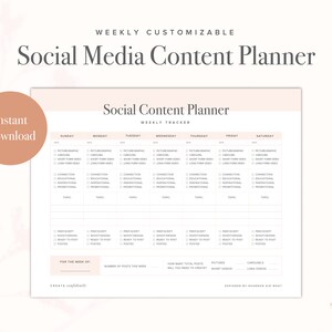 Customizable Social Media Content Planner, Content Planner Template, Instagram Content Calendar, Printable Social Media Planner