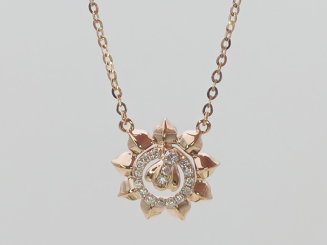 18K Solid Gold Diamond Sunflower Necklace/ Sunflower Necklace With