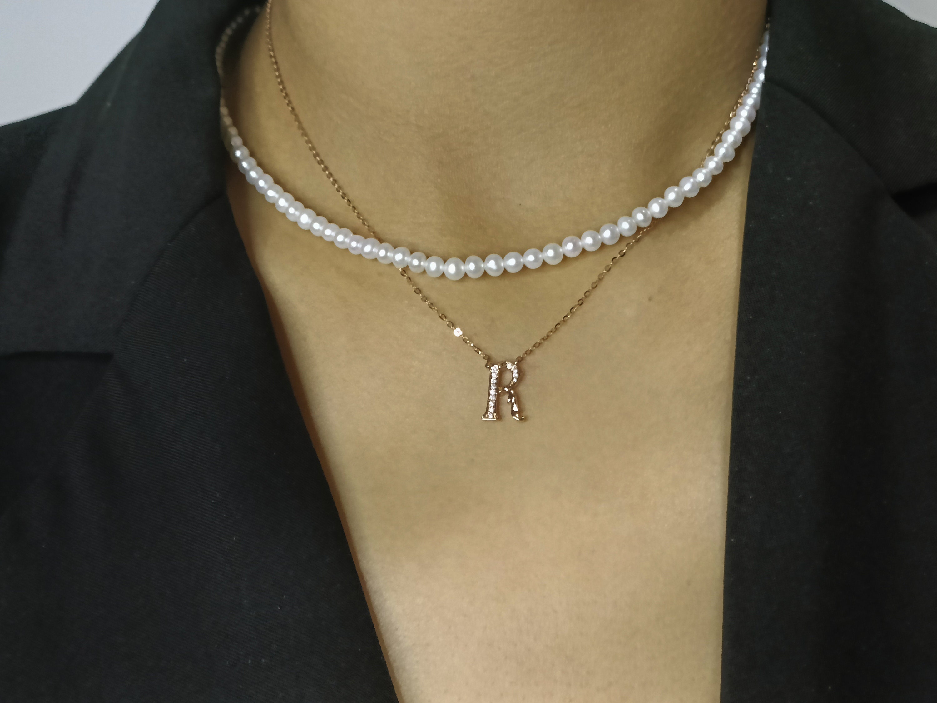 18K Gold Diamond Alphabet Initial Necklace/letter R Chain/ A-Z Letter ...