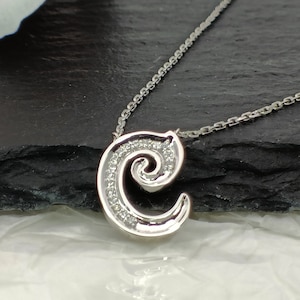 18K Gold Diamond Alphabet Initial Necklace/Letter C Chain/ A-Z letter necklace with diamond/ Natural Diamond Letter Necklace