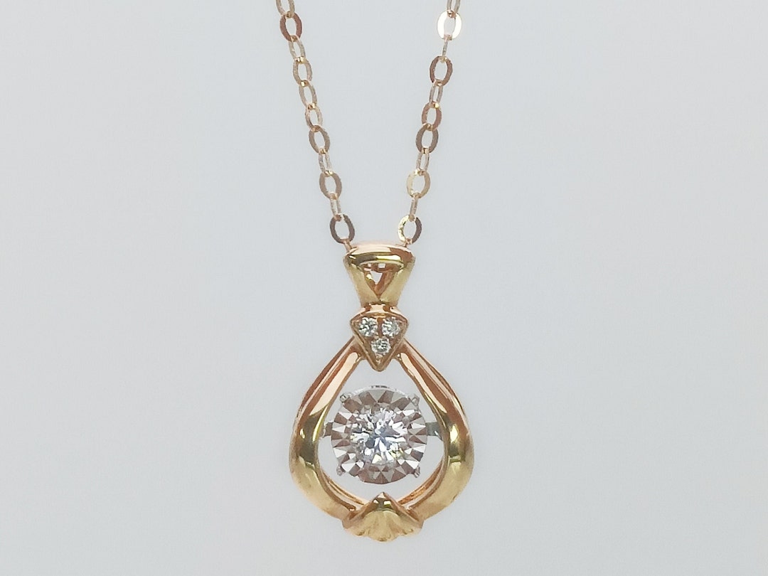 18K Gold Dancing Diamond Necklace/ Moving Diamond Pendant/ Etsy