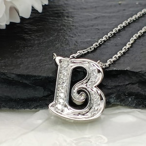 18K Gold Diamond Alphabet Initial Necklace/Letter B Chain/ A-Z letter necklace with diamond/ Natural Diamond Letter Necklace