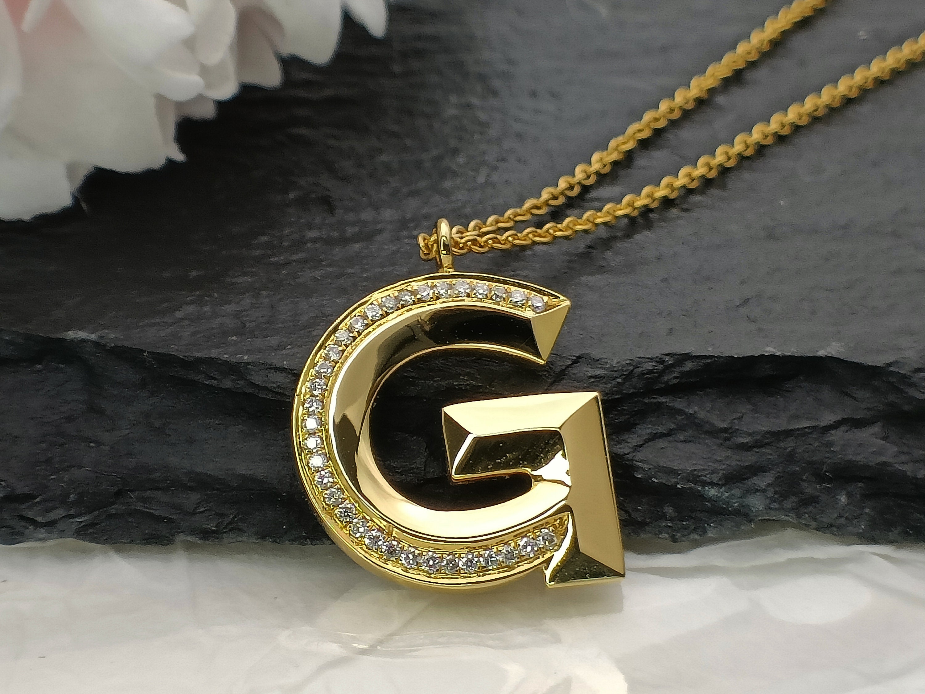 Initial Pendant Y Letter Charms Diamond Necklace 18K Gold-G,VS 18 Chain / 18K White Gold