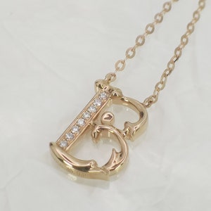 18K Rose Gold Diamond Alphabet Initial Necklace/Letter B Chain/ A-Z letter necklace with diamond/ Natural Diamond Letter Necklace