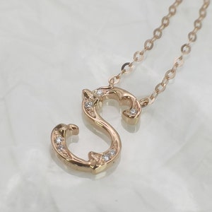18K Gold Diamond Alphabet Initial Necklace/Letter S Chain/ A-Z letter necklace with diamond/ Natural Diamond Letter Necklace
