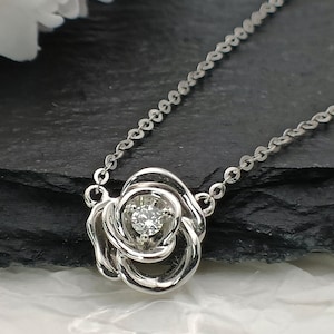 18K Gold Rose Flower Necklace with Natural Diamond/ Charm Rose Flower Diamond Necklace/18K Solid Gold Rose Flower Diamond Pendant