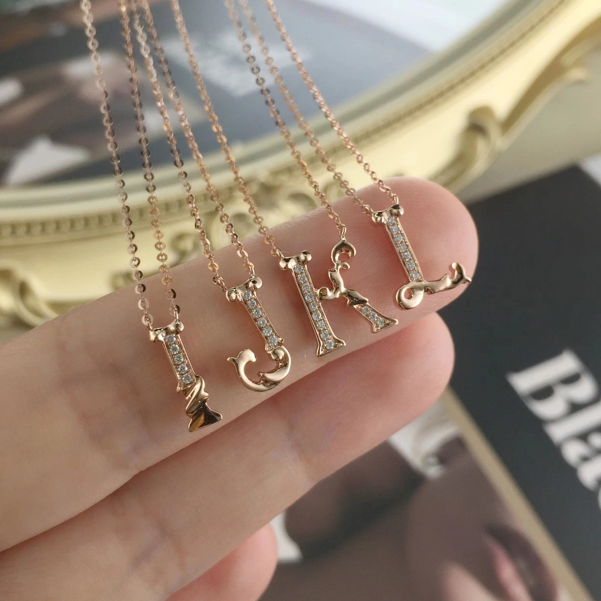 Diamond Chain Lettering 18K Gold Diamond Alphabet Initial Necklace/letter K Chain/ A-Z Letter ...