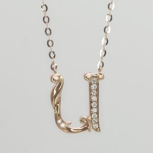 18K Gold Diamond Alphabet Initial Necklace/Letter u Chain/ A-Z letter necklace with diamond/ Natural Diamond Letter Necklace