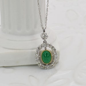 18K Solid Gold Natural Emerald Necklace/  Emerald Necklace with Natural Diamond/ 18K Gold  Emerald Diamond Pendant