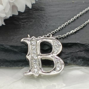 18K Gold Diamond Alphabet Initial Necklace/Letter B Chain/ A-Z letter necklace with diamond/ Natural Diamond Letter Necklace