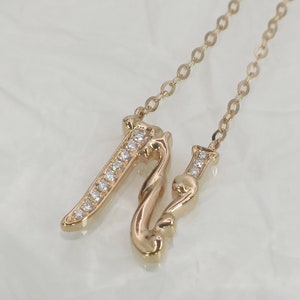 18K Gold Diamond Alphabet Initial Necklace/Letter N Chain/ A-Z letter necklace with diamond/ Natural Diamond Letter Necklace