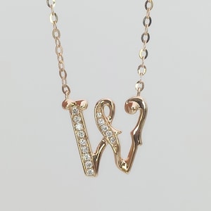 18K Gold Diamond Alphabet Initial Necklace/Letter W Chain/ A-Z letter necklace with diamond/ Natural Diamond Letter Necklace
