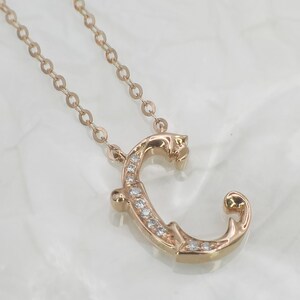 18K Gold Diamond Alphabet Initial Necklace/Letter C Chain/ A-Z letter necklace with diamond/ Natural Diamond Letter Necklace