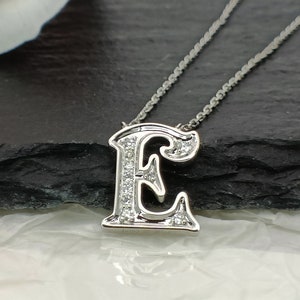 18K Gold Diamond Alphabet Initial Necklace/Letter E Chain/ A-Z letter necklace with diamond/ Natural Diamond Letter Necklace