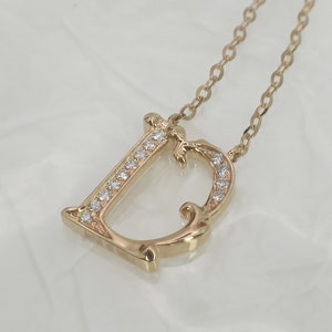 18K Gold Diamond Alphabet Initial Necklace/Letter D Chain/ A-Z letter necklace with diamond/ Natural Diamond Letter Necklace