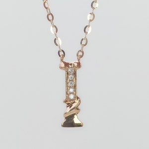 18K Gold Diamond Alphabet Initial Necklace/Letter I Chain/ A-Z letter necklace with diamond/ Natural Diamond Letter Necklace