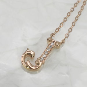 18K Gold Diamond Alphabet Initial Necklace/Letter J Chain/ A-Z letter necklace with diamond/ Natural Diamond Letter Necklace