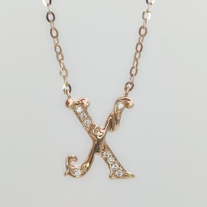 18K Gold Diamond Alphabet Initial Necklace/Letter A Chain/ A-Z letter necklace with diamond/ Natural Diamond Letter Necklace