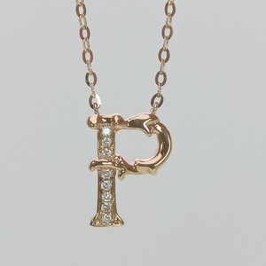 18K Gold Diamond Alphabet Initial Necklace/Letter P Chain/ A-Z letter necklace with diamond/ Natural Diamond Letter Necklace