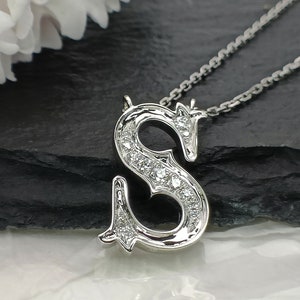 18K Gold Diamond Alphabet Initial Necklace/Letter S Chain/ A-Z letter necklace with diamond/ Natural Diamond Letter Necklace