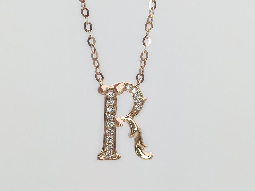 18K Gold Diamond Alphabet Initial Necklace/letter R Chain/ A-Z Letter ...