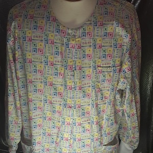 Women&#39;s Scrub Top Long Sleeved Metal Snap Buttons (XL) VG+ [Barco Brand]