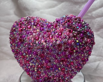 Bling heart tumbler- pink