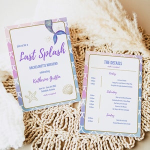 Last Splash Bachelorette Party Itinerary Template. Mermaid Bachelorette Party Invite. Tropical Beach Ocean Bachelorette Digital Editable