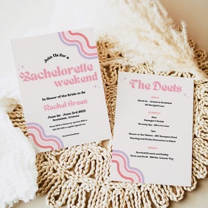 Groovy Retro Bachelorette Party Invitation Template. 70&#39;s Bachelorette Party Invite. Dazed and Engaged Bachelorette Party. Disco Bachelorett