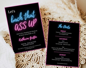 Neon Bachelorette Party Invitation Template: "Bach That Ass Up" (Digital)