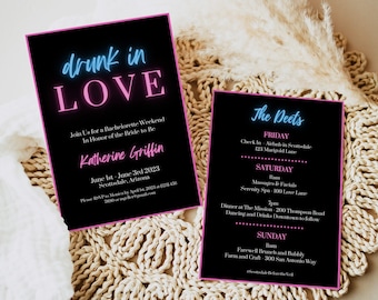 Neon Bachelorette Party Invitation Template, Drunk in Love (Digital)