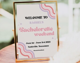 Retro Bachelorette Welcome Sign Template, 70's Groovy Party (Digital)