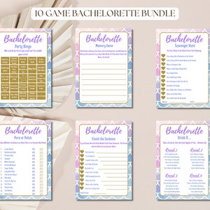 Last Splash Bachelorette Party Games Template. Tropical Bachelorette Party Games Bundle. Purple Mermaid Bachelorette Party Games Set