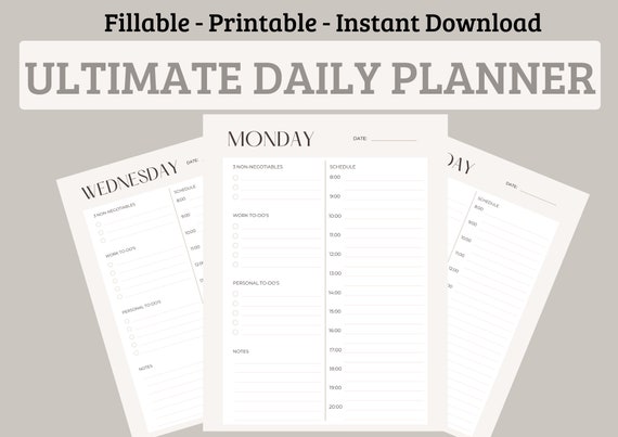 Daily Planner Printable Study Organizer Work Planner - Etsy