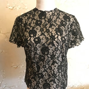 Vintage 60er Jahre schwarze Spitzenbluse Größe M