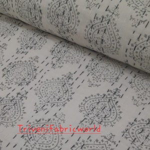 Kantha quilt grey handmade grey kantha bedspread hand block print kantha blanket throw grey floral cotton kantha quilt queen/king