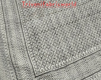 Hand Block Print Kantha Quilt: Grey Indian Cotton Bedspread