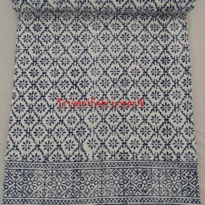 Blue Floral Hand Block Print Kantha Quilt - Queen Size Indian Bedspread