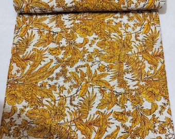Yellow Floral Kantha Quilt - Handmade Indian Cotton Bedspread