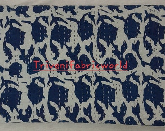 Colcha Kantha Floral Índigo: Colcha de Algodão Feita à Mão