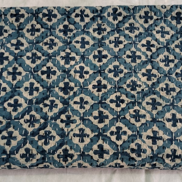 Courtepointe kantha indigo bleu kantha fait main indien imprimé bloc kantha bleu couvre-lit couverture jeté kantha bleu indigo