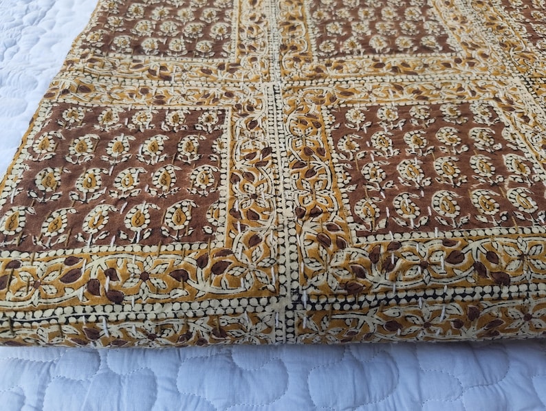 Brown Kantha Quilt Indian Bedding Throw Block Print Bedspread Hand Stitching Kantha Craft image 9